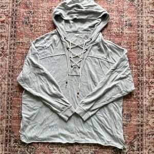 Aerie Heather Gray Lace-Up Sweatshirt